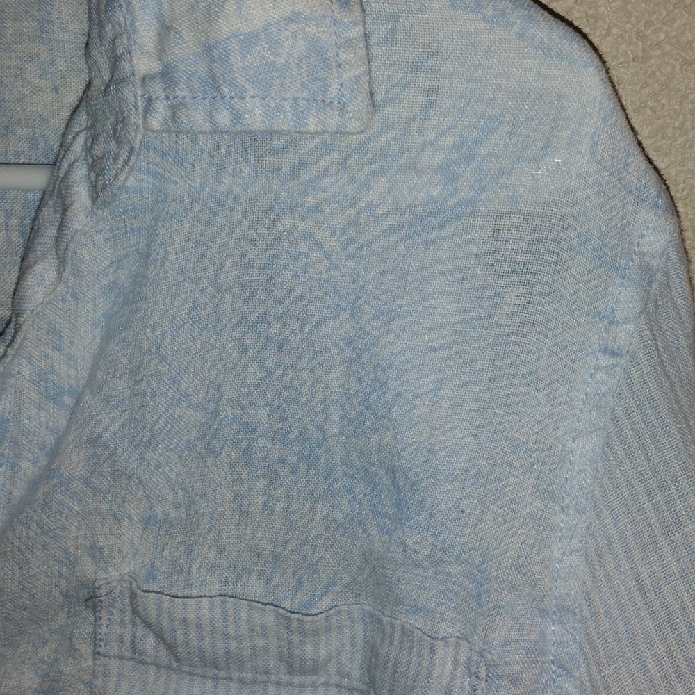 C+C California Natural Linen Button-down Shirt Seashell Striped Blue White XL - Picture 4 of 7